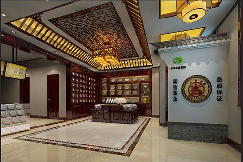 新州镇古朴典雅的中式茶叶店大堂设计效果图